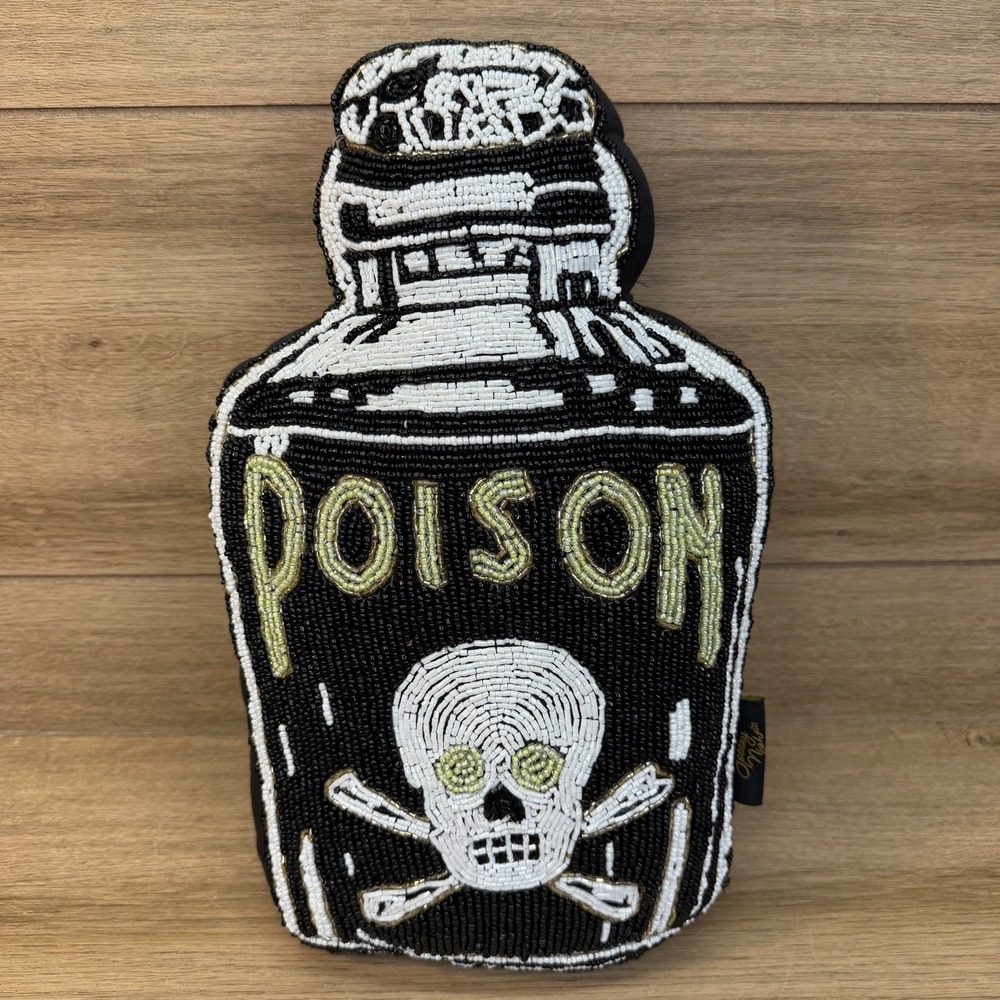 ☠️ NEW Spooky Night Halloween "POISON" Bottle Shaped Throw Pillow SPOOKY! ☠️
